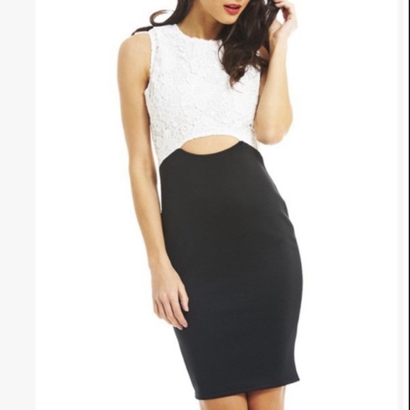 Black & White Lace Cutout Sheath Dress, 8 - Picture 1 of 3